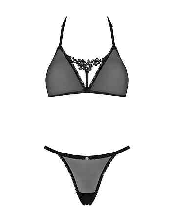 Напівпрозорий комплект Obsessive Celia Noir 2-pcs set XS/S, бюстгальтер, стрінги Sex Aura Київ
