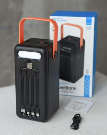 Универсальная зарядная батарея ACL PW53 Silar 80000mAh + фонарь + комплект кабелей (Черный) Винница