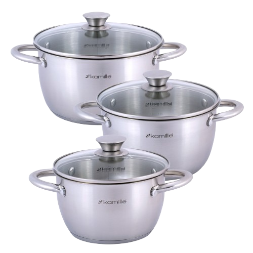Набір каструль 6 предметів (каструлі 1,5/2/3л) нержавіюча сталь порожнисті ручки 4905 KAMILLE Житомир - изображение 2