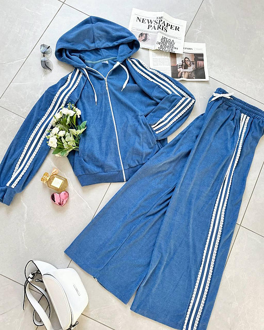 Жіночий стильний прогулянковий велюровий костюм-двійка Блакитний, 42/46 Одеса - фото 1