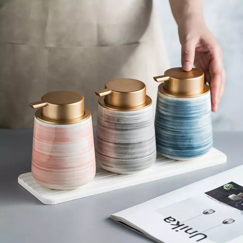 Дозатор керамический для жидкого мыла, моющих средств Bathlux 400 мл, для ванной и кухни Синий Каменец-Подольский - изображение 7