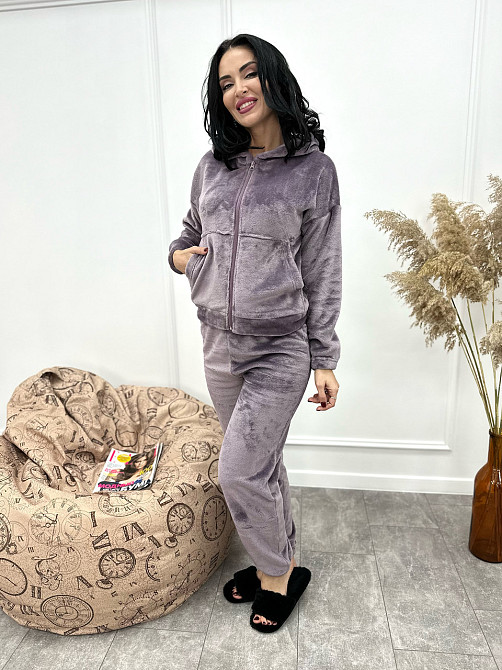 Махровый женский костюм-пижама Palmira батал 54-56, Лиловый Киев - изображение 3