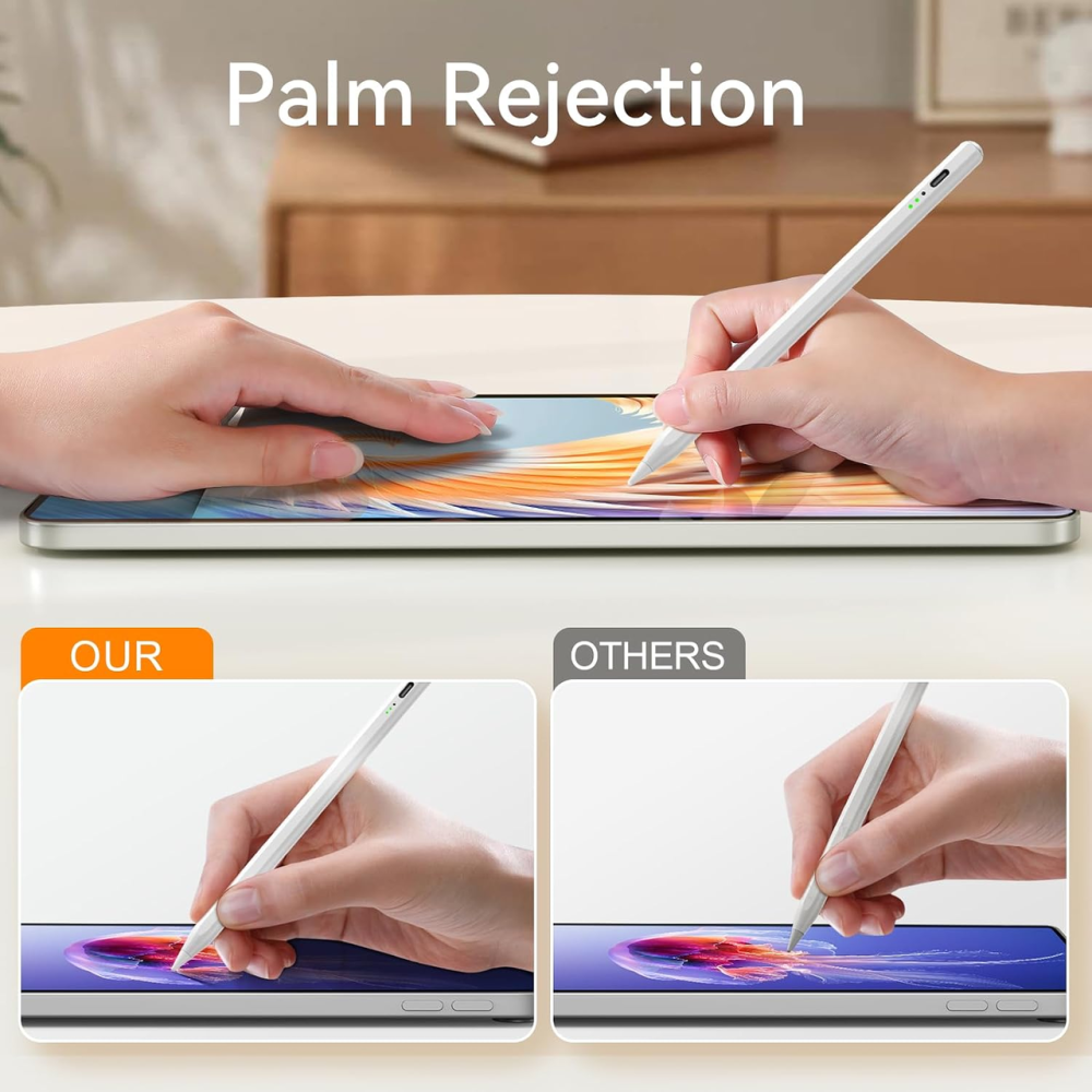 Стилус Hastraith для iPad 2018–2024, распознавание ладони, чувствительность к наклону, Type-C, зарядка 13 мин, белый Киев - изображение 8