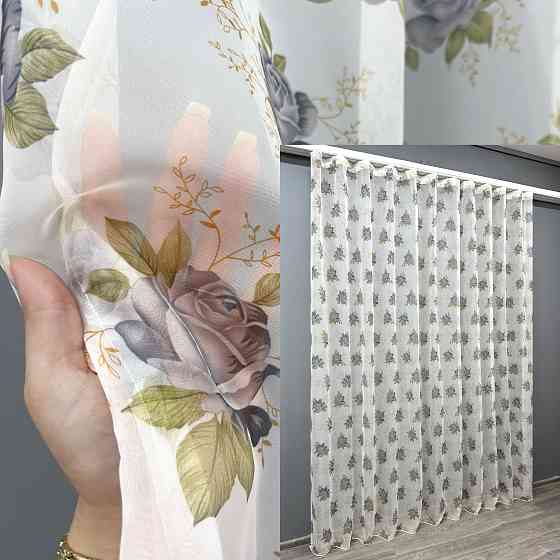 Тюль шифоновая с принтом цвет белый с серым 1801т Киев