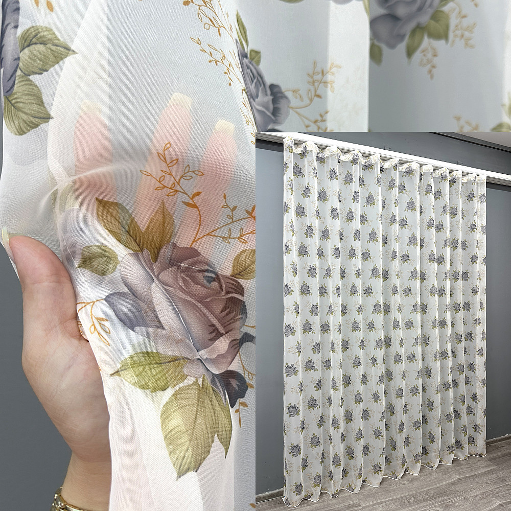 Тюль шифоновая с принтом цвет белый с серым 1801т Киев - изображение 1