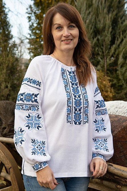 Вишиванка лляна чоловіча, довгий рукав, біла, (льон) топ Київ - фото 7