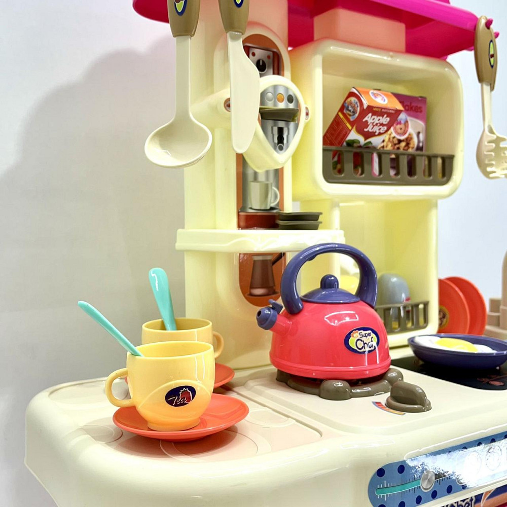 Кухня ігрова 42 предмети посуд продукти плита мийка-льюча вода пар музика світло на батарейках Рожева (16890B) Чернігів - фото 2