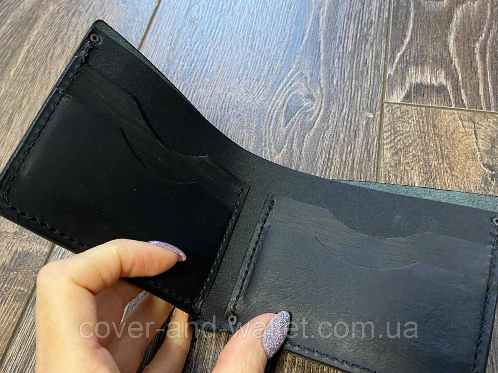 Компактний чоловічий гаманець ручної роботи без фіксації із міцної шкіри PS Leather Київ - фото 3