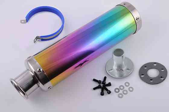 Глушник (тюнінг) 300 * 90mm, кріп. Ø48mm (нержавіюча сталь, веселка, прямоток, mod:8) Київ