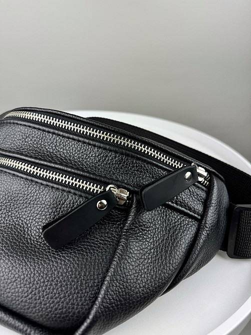 Чоловіча сумка-бананка на пояс з натуральної шкіри SL009 (Чорна) Суми - фото 2