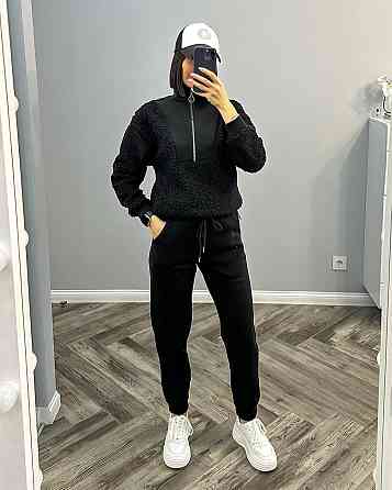 Женский стильный и удобный костюм двойка тринитка на флисе, трикотаж «Барашек» Черный, 46/48 Одесса