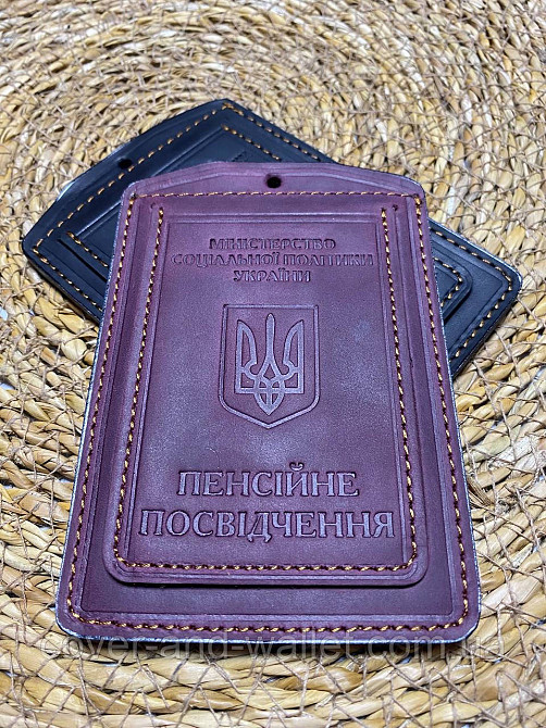 Обкладинка для пенсійного посвідчення з вінтажної шкіри бордового кольору Crazy Horse Київ - фото 6