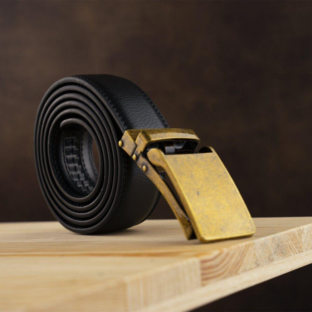 Ремень мужской c латунной прямоугольной пряжкой Черный (Vintage) Киев - изображение 4