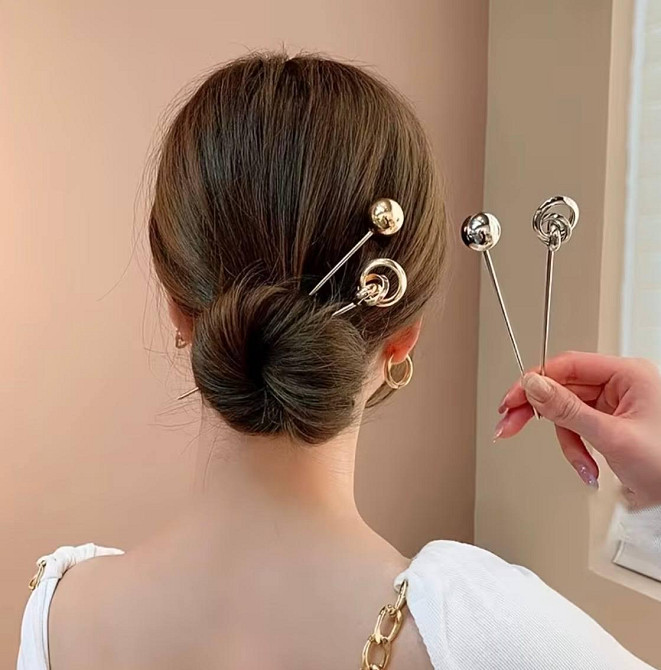 Шпильки для волосся металеві набір 4 шт золотисті срібні палички для пучка Київ - фото 5