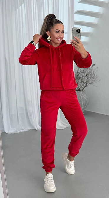 Жіночий повсякденний базовий велюровий костюм Червоний, 54/56 Одеса - фото 6