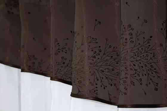 Кухонный комплект VR-Textil № 084к шторки с ламбрекеном белый с коричневым 270х170 см (52-0634) Киев