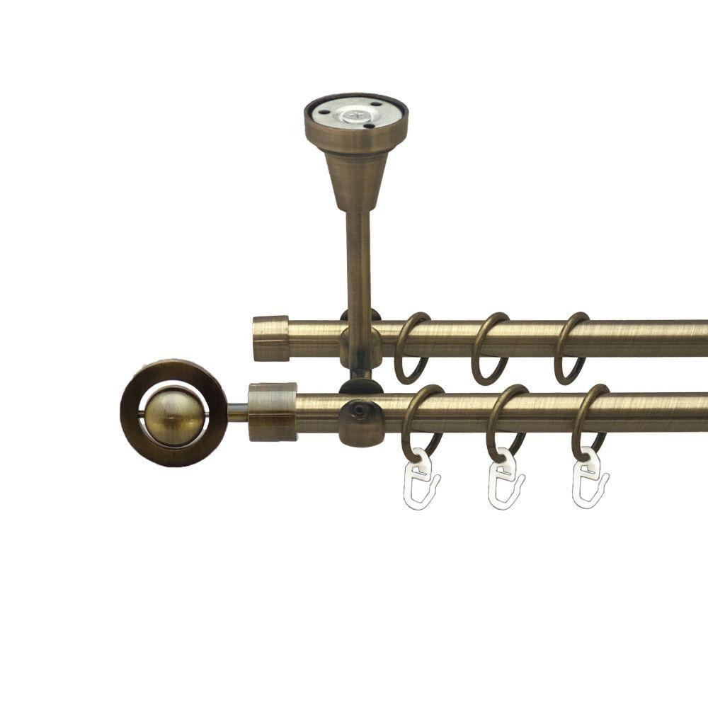 Карниз Orvit Пополо металевий дворядний відкритий до стелі гладка труба кільце металеве Антик 16\16 мм 240 см (00-00016937) Львів - фото 1