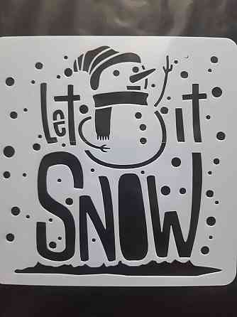 Снеговик на окно трафарет новогодний 15 на 15 см серый Киев