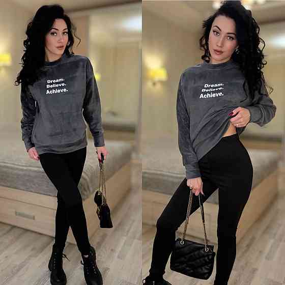 Женский теплый костюм двойка: кофта и лосины двусторонний флис + дайвинг на флисе Графит, 46/48 Одесса