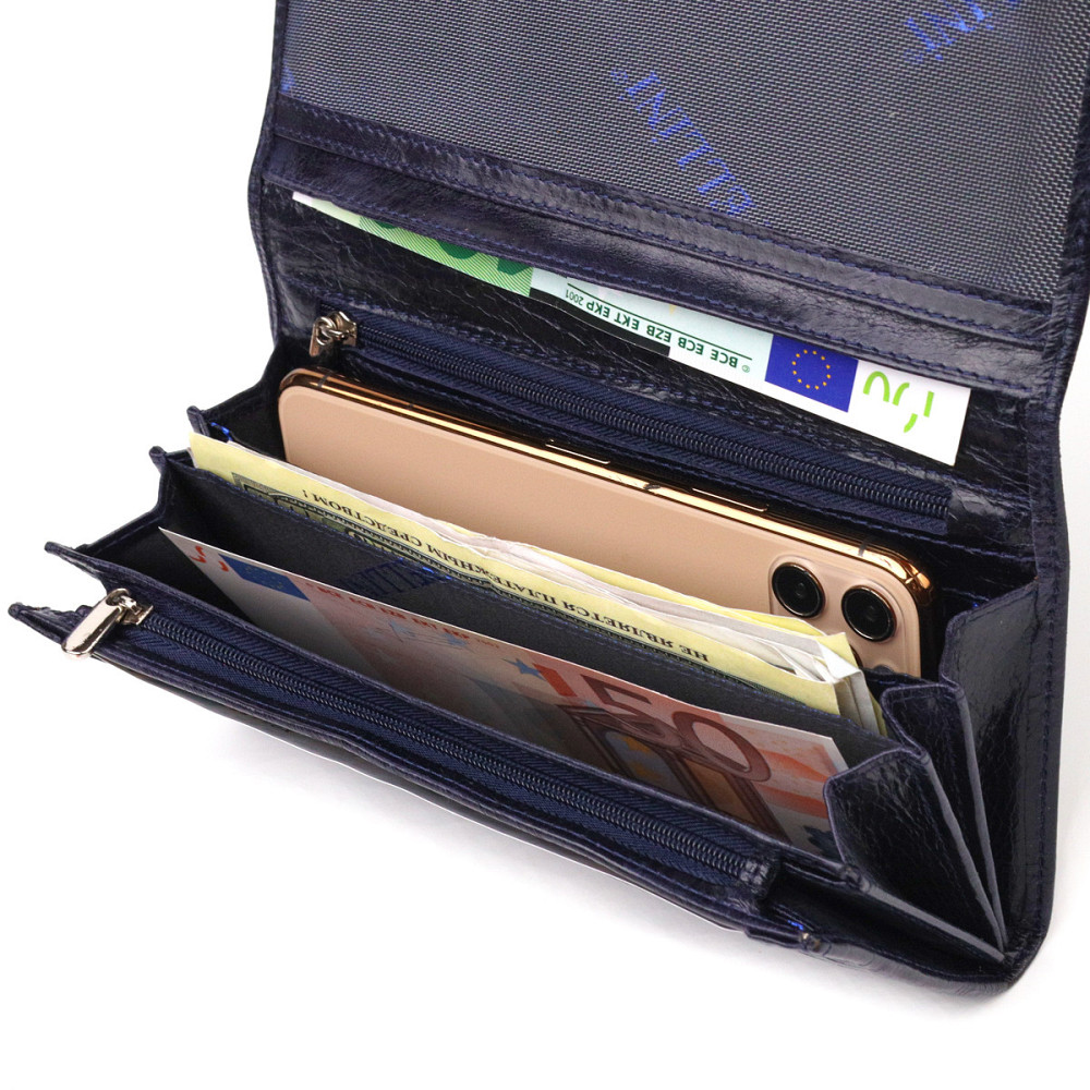 Портмоне для жінок з монетницею з натуральної шкіри Синє (CANPELLINI) Київ - фото 10