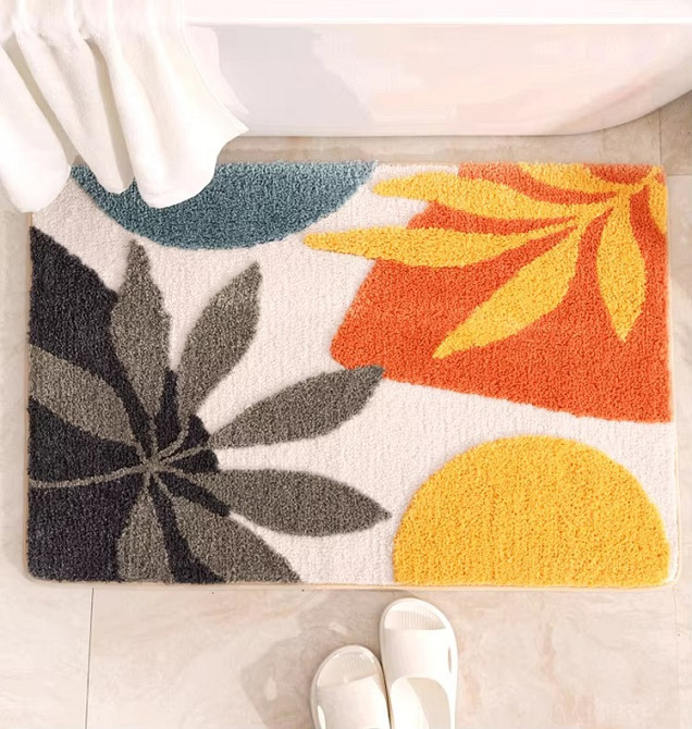 Коврик для ванной комнаты и душа коврик для ног в душевую,микрофибра,атискользящий 50х80 см,цветочный принт Каменец-Подольский - изображение 8