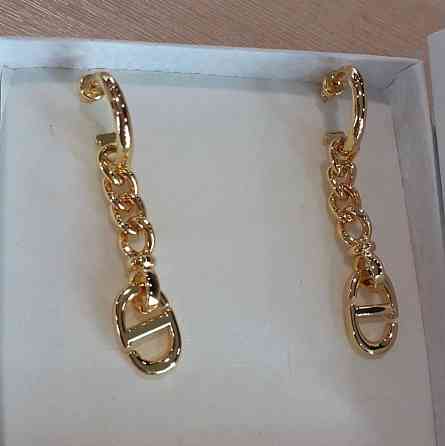 Брендовые серьги Диор/Dior, позолота / Диор серьги с цепочками Одесса