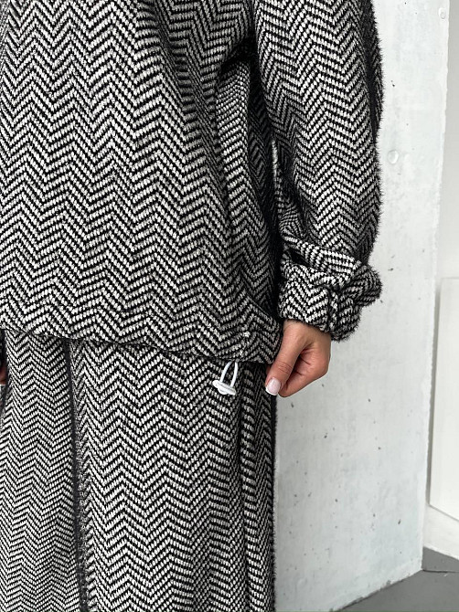 Женский теплый уютный костюм двойка из альпаки Черно-белый, 42/44 Одесса - изображение 3