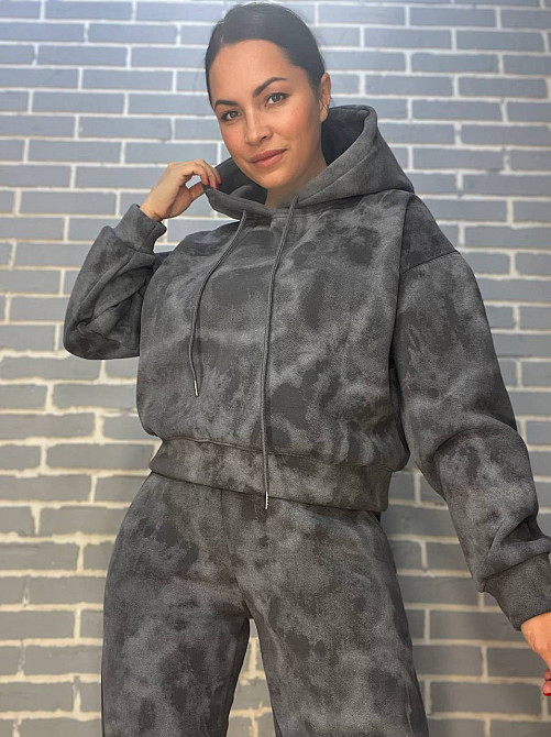 Костюм женский Joy One 98596 худи капюшон с джоггерами вареный мраморный утепленный серый, серый, L Киев - изображение 7