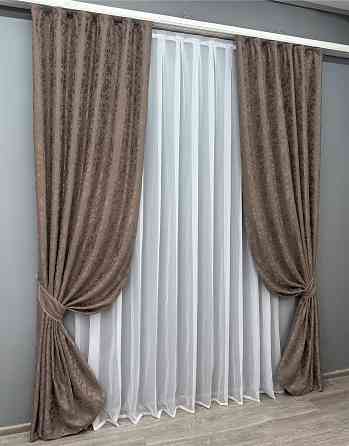Комплект готовых штор VR-Textil Лен мрамор Pavliani VO № 1718ш какао 150х230 см 2 шт (39-0091) Киев