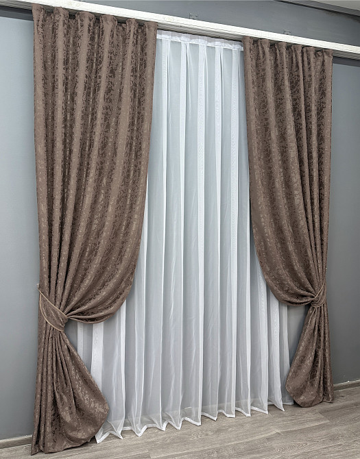 Комплект готовых штор VR-Textil Лен мрамор Pavliani VO № 1718ш какао 150х230 см 2 шт (39-0091) Киев - изображение 3