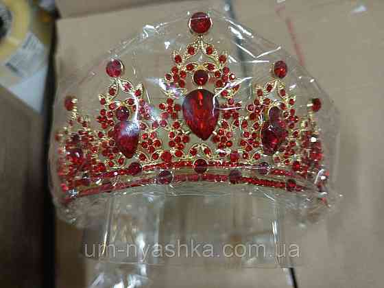 Диадема на обруче Корона золотая с красными камнями Кривой Рог