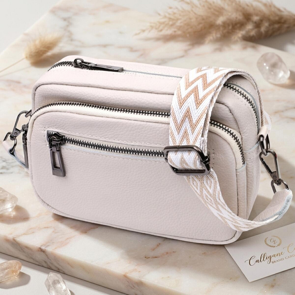 Удобная женская сумка с накладным карманом из натуральной кожи Vintage 22642 Белая Киев - изображение 11