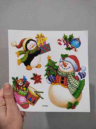 Новогодняя силиконовая наклейка Снеговик и пингвин 18 на 18 см разноцветный Киев