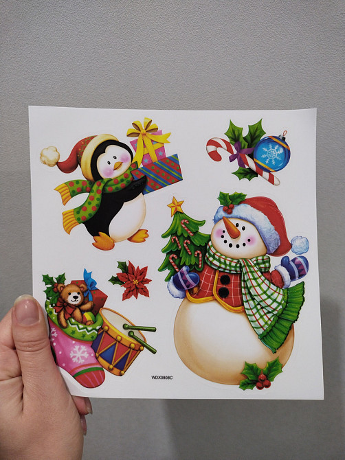 Стікери новорічні Сніговик та пінгвін розмір наклейки 18*18см, силікон Київ - фото 1