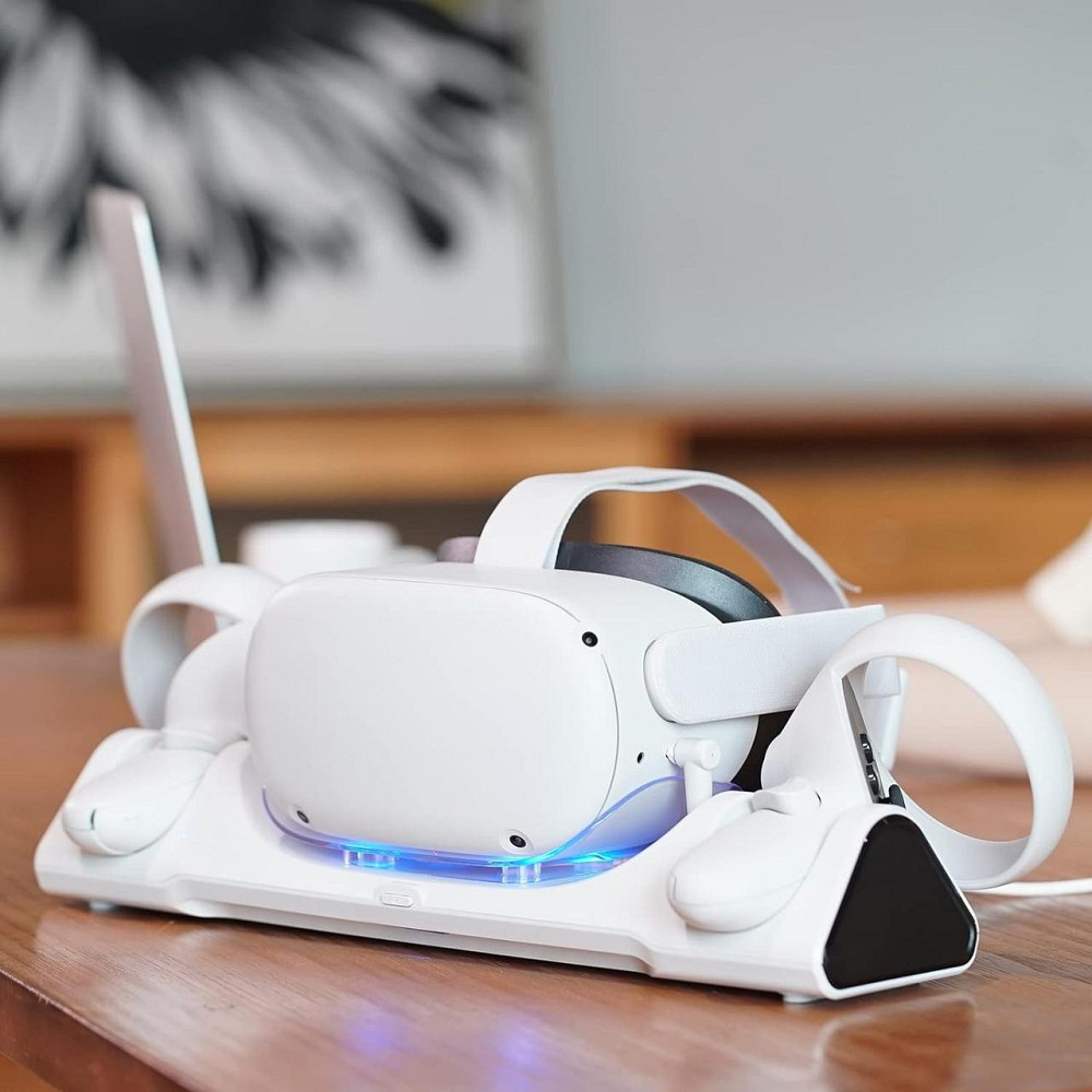 Зарядна док-станція ZYBER Charging Dock AL-Q016 для Meta Quest 2 біла підставка для VR гарнітури контролерів та Elite Strap Київ - фото 7