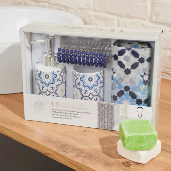 Шторка для ванной и душа набор аксессуаров и ванных принадлежностей: шторка,стакан для щеток,дозатор для мыла Каменец-Подольский