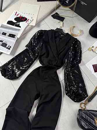 Жіночий стильний вечірній прямий комбінезон  креп дайвінг+пайєтка Одеса