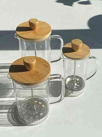 Чайник френч-прес заварювальний Olens "Бамбук" 600 мл скляний із бамбуком кришкою для дому та ресторану 321121-600 Київ
