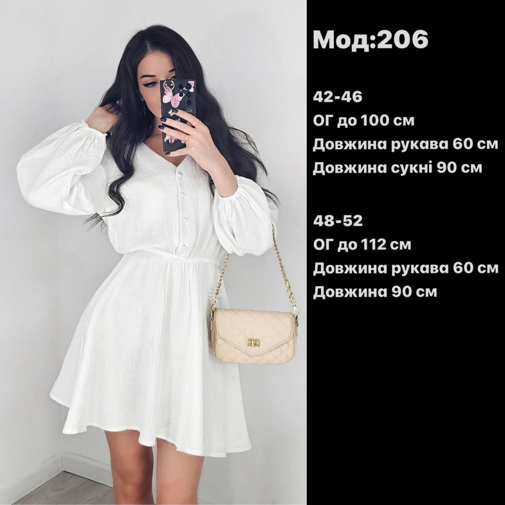 Женское легкое мини платье из натуральной ткани муслин Черный, 48/52 Одесса - изображение 2