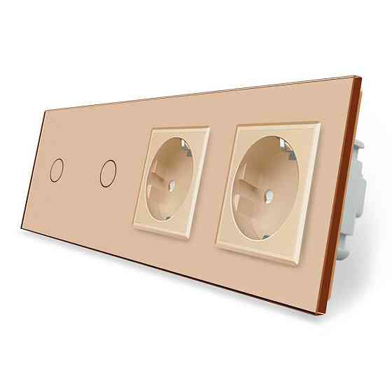 LIVOLO Сенсорний вимикач 2 сенсора (1-1) 2 розетки Livolo золото скло (VL-C701/C701/C7C2EU-13) Коломия