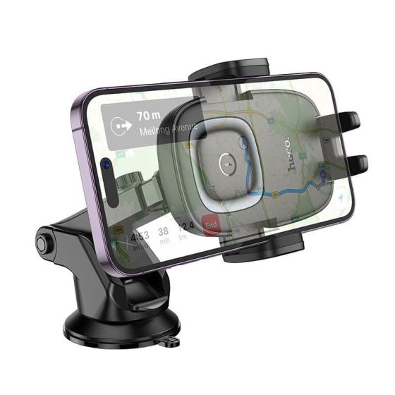 Автодержатель для телефона с БЗУ HOCO HW32 Crown push-type wireless charging car holder (center console) Black Metal Gray Киев