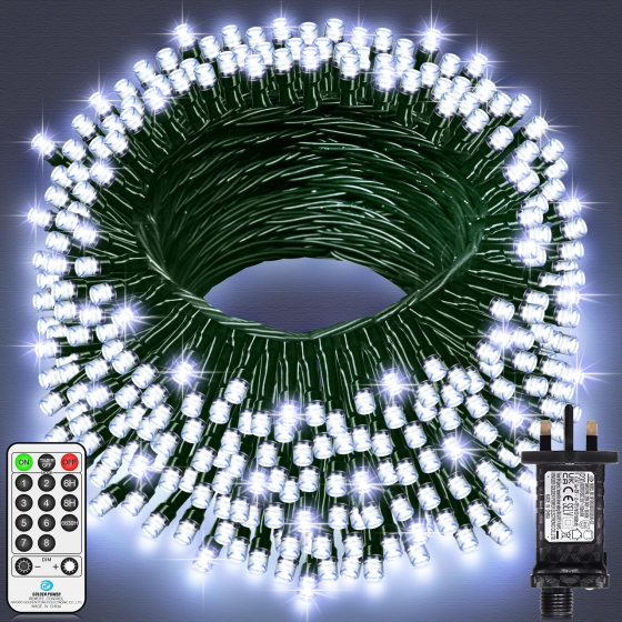 Вулична світлодіодна гірлянда JXLEDAYY 60 м 500 LED холодний білий | 8 режимів, таймер, IP44, для будинку, саду та ялинки (перехід Київ