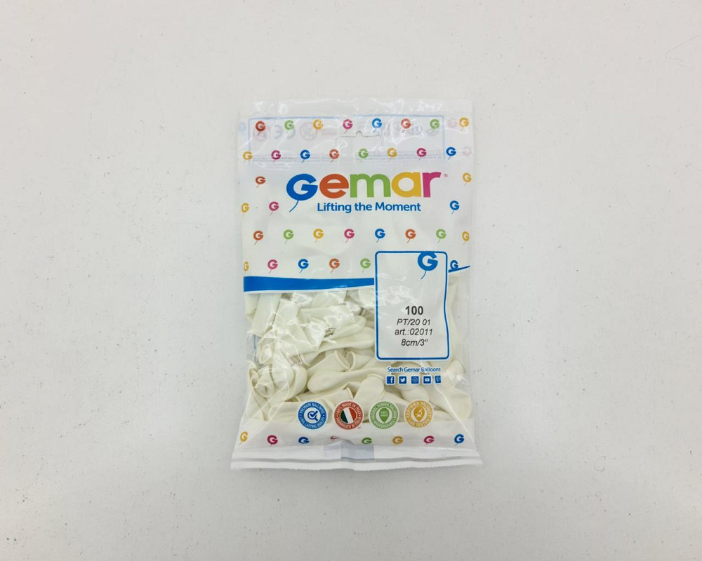 Повітряні кульки 3" (8 см) пастель білий латексні бомбочки 100 шт Gemar (1 пачка) Харків - фото 2