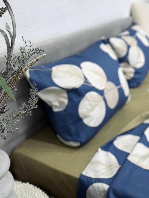 Ecotton Комплект постільної білизни Ecotton полуторний 150х215 см Листя синій (21210АВ) Коломия - фото 3