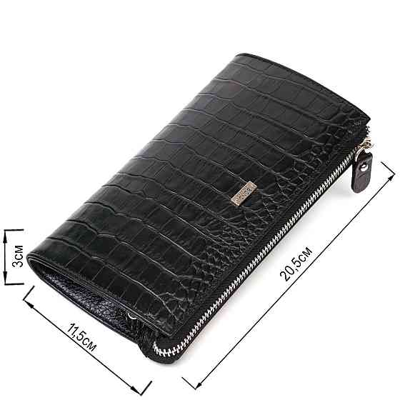 Місткий чоловічий клатч із натуральної шкіри з тисненням під крокодила BOND 22049 Чорний Київ