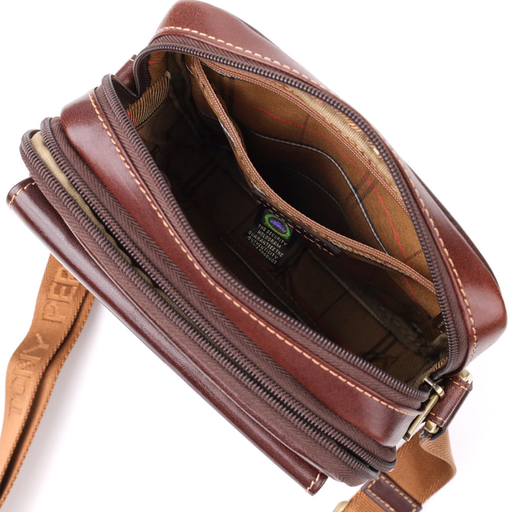 Мужская сумка с карманами из гладкой натуральной кожи Tony Perotti 20856_1 (9148-17 moro) Коричневый Киев - изображение 7