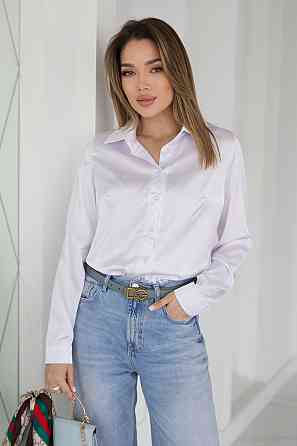 Жіноча шовкова сорочка класична "Milena" |Батал Білий, 50-52 Київ