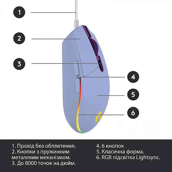Миша Logitech G102 Lightsync (910-005854) Lilac USB ( Фіолетовий ) Харків