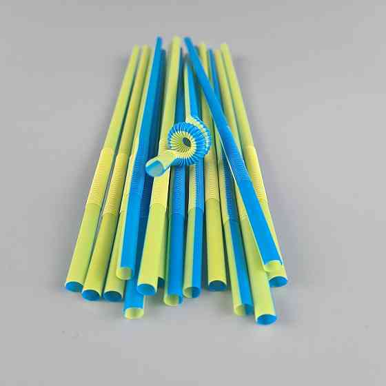 Трубочка-соломка для напитков с гофрой d6,0 -26см Сине-желтая  Артистик (100 шт) Харьков