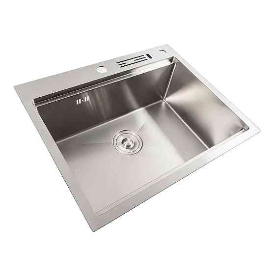 Кухонна мийка нержавійка 60х50 Platinum Handmade з підставкою для ножів (сифон круглий, 3,0/0,8) Коломия